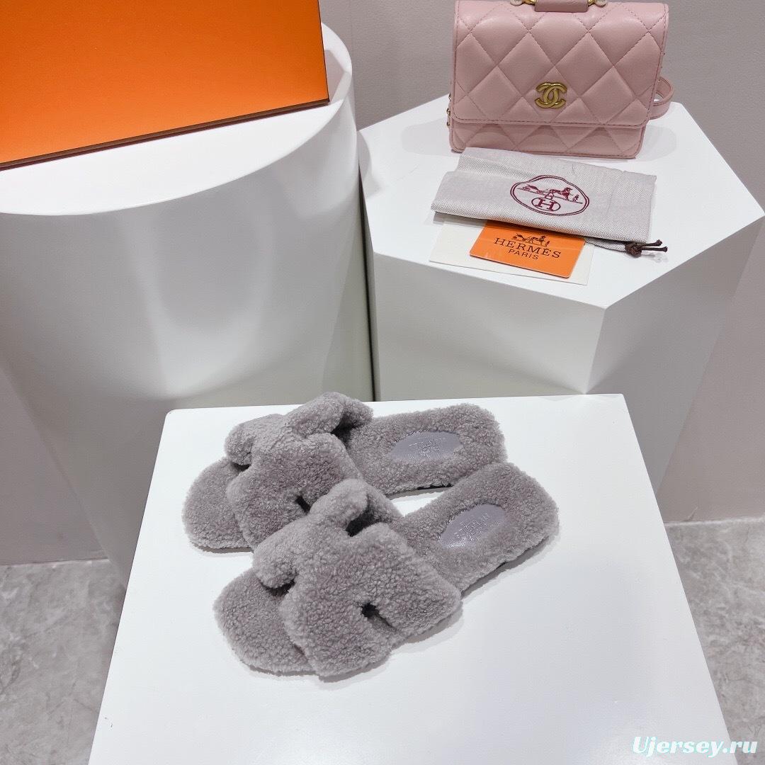 H Teddy Wool H Slippers Flat Sole Winter Edition - LY00240