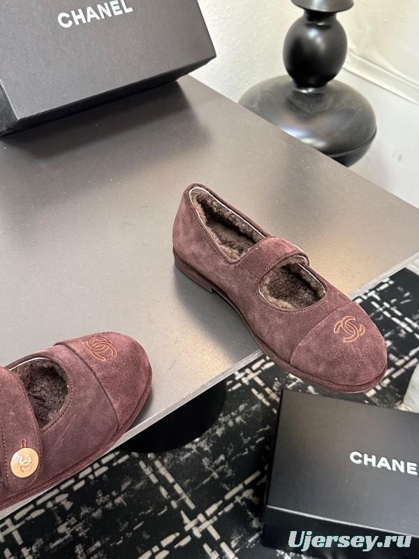 Chanel 2025 SS New French Mary Jane Flat Shoes with Fur - KFY00300