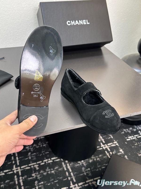 Chanel 2025 SS New French Mary Jane Flat Shoes with Fur - KFY00300