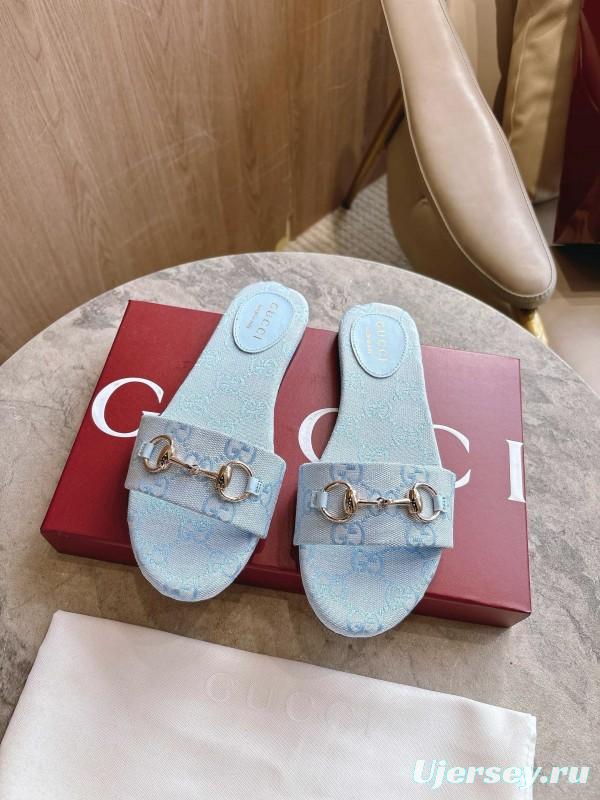 Gucci 2025/SS Leather Mule Sandals with Light Gold Horsebit Detail - LY00280
