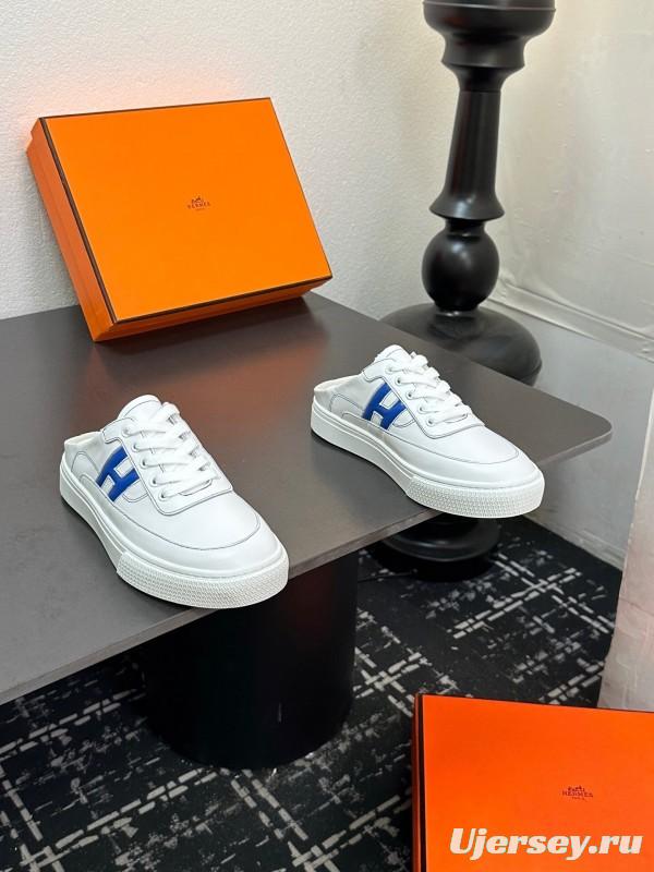 Hermès Deep Series Couple's White Sneakers Casual Skate Shoes - AS00320
