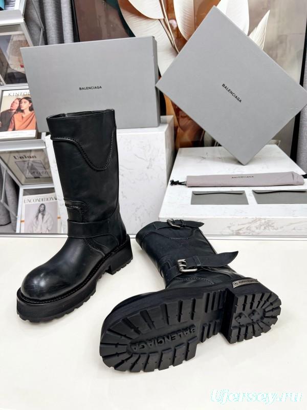 Banciga Paris 25FW Venom Mid-Calf Boots Punk Motorcycle Style with Buckle and Thick Sole - LY00480