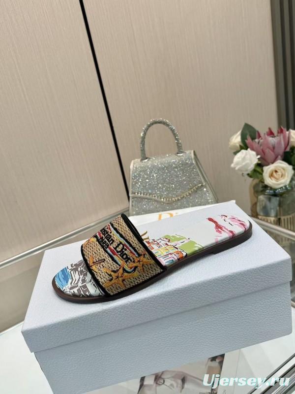 Dior 2025 SS Embroidered Monogram Slippers for Women with Lambskin Lining - L Y00200/L Y00240