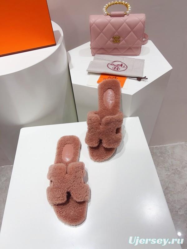 H Teddy Wool H Slippers Flat Sole Winter Edition - LY00240