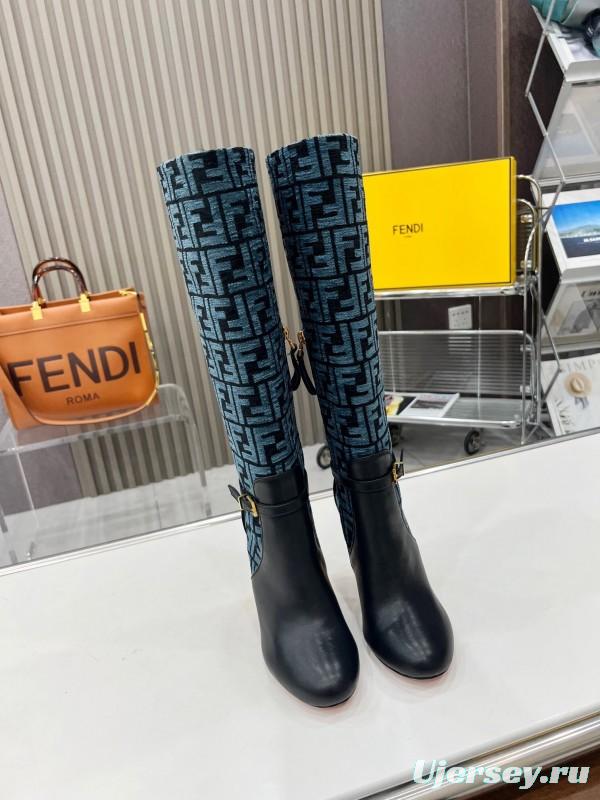 FENDI Delfina Round Toe Boots with FF Buckle and Heel Detail - LY00