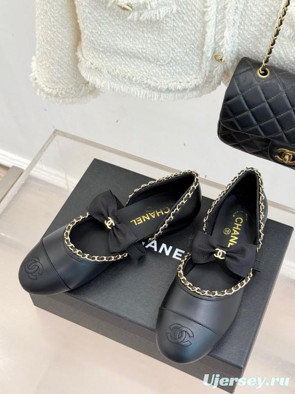 Chanel 2025 SS Hollow Chain Bow Mary Jane Shoes - KFY00290/KFY00300