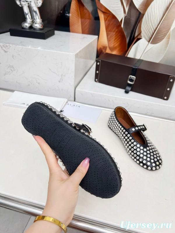 Alaia 2025/SS Crystal Embellished Ballet Dance Shoes with 0.8CM Inner Height - LY00340