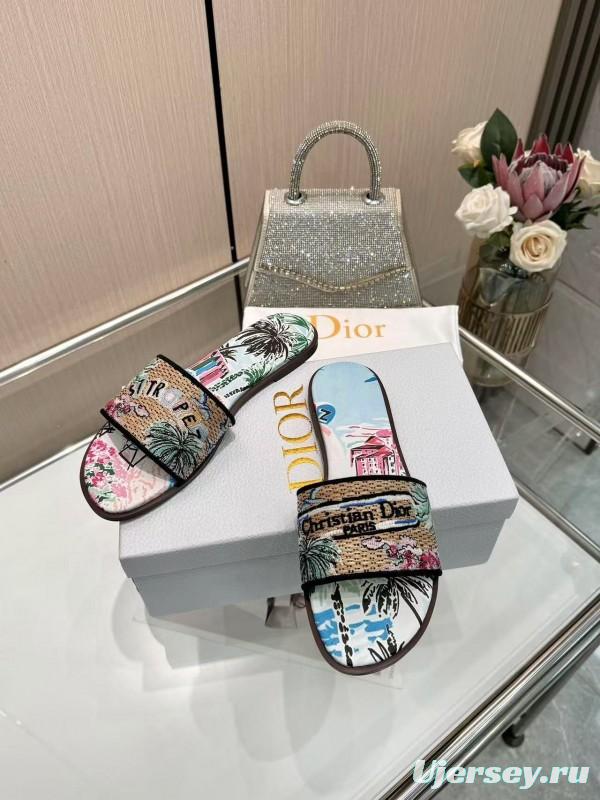 Dior 2025 SS CD Embroidered Monogram Slippers with Sheepskin Lining - LY00200