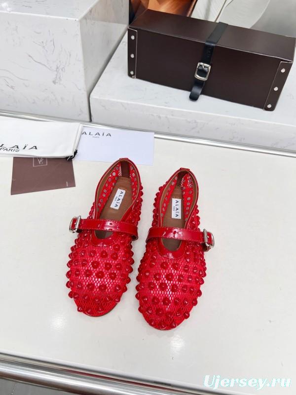 Alaia 2025/SS Beaded Openwork Ballet Dance Shoes with Mixed Lamb Leather Insole and 0.8CM Inner Height - LY00280