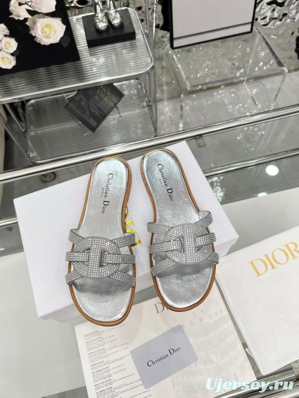 Dior D-Lane Sandals Hollow-out Monogram Flat Slides - LY00220/LY00260