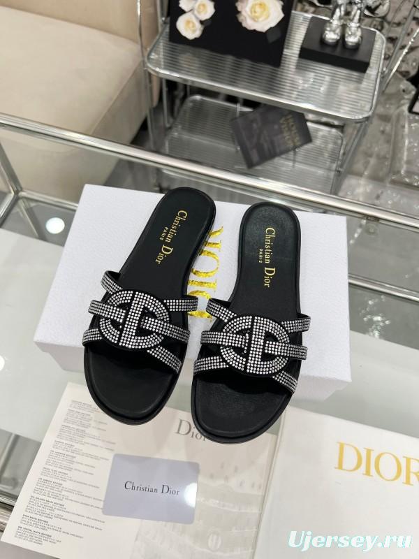 Dior D-Lane Sandals Hollow-out Design with Gold Embellishments - LY00220/LY00260