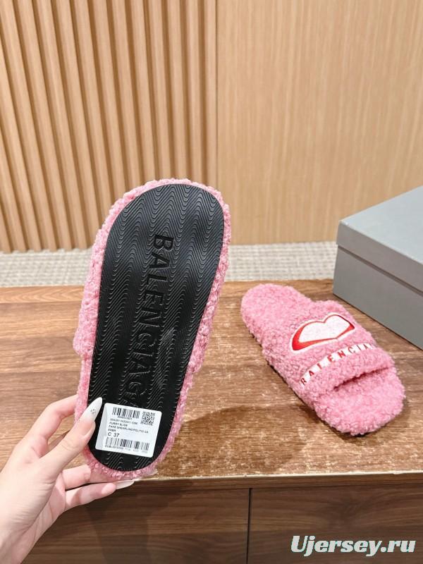 Balenciaga 2025 SS Qixi Limited Series Letter Embroidery Platform Shearling Slippers - AS00200