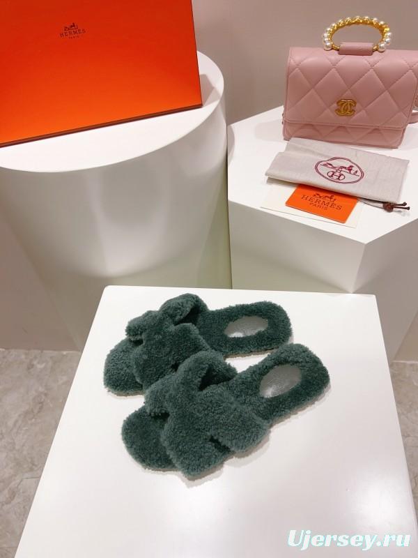 H Teddy Wool H Slippers Flat Sole Winter Edition - LY00240