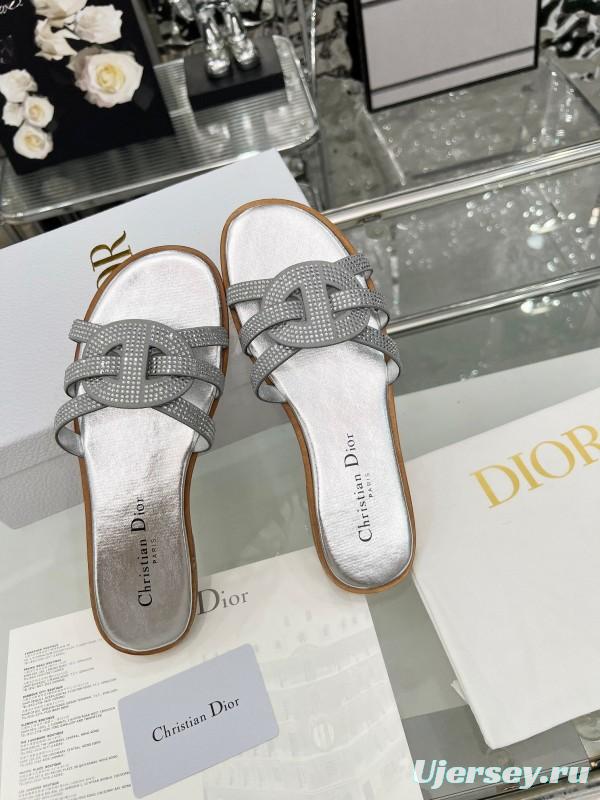 Dior D-Lane Sandals Hollow-out Monogram Flat Slides - LY00220/LY00260