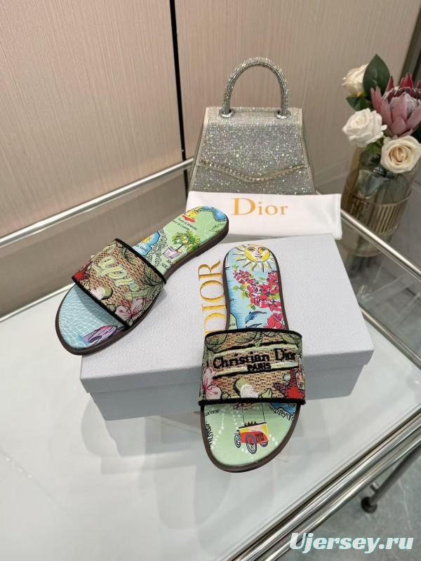 Dior 2025/ss Embroidered Monogram Slippers with Sheepskin Lining - LY00200/LY00240