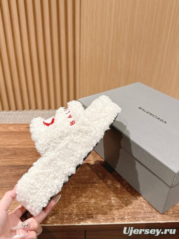 Balenciaga 2025 SS Qixi Limited Series Letter Embroidery Platform Shearling Slippers - AS00200