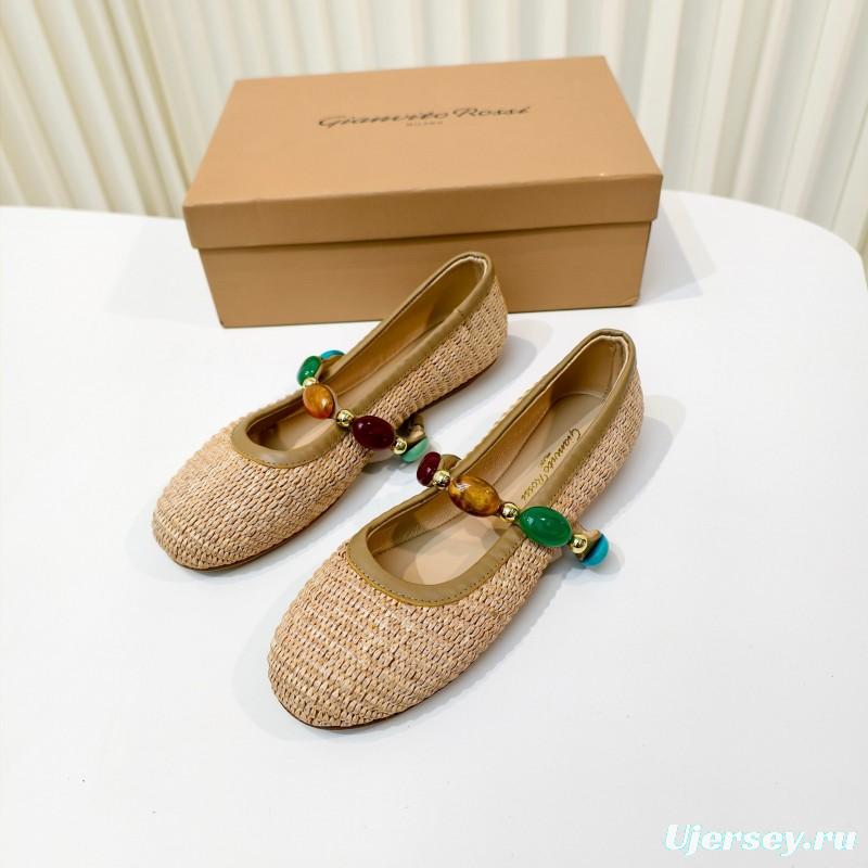 Gianvito Rossi Bohemian Style Turquoise Flat Ballet Shoes - LY00320