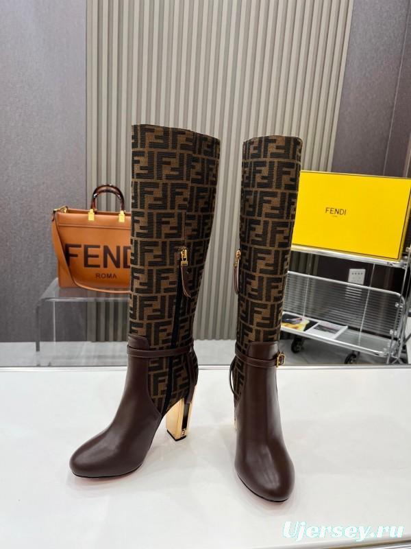 FENDI Delfina Round Toe Boots with FF Buckle and Heel Detailing - LY00
