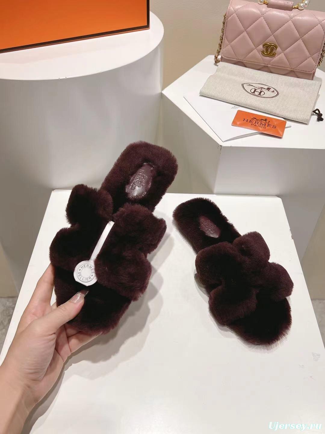 Hermès 2025 SS Love Flat Wool Slippers - LY00240