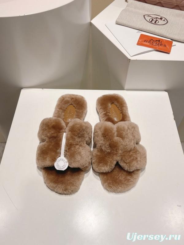 Hermès 2025 SS Love Fur Slippers Flat Sole - LY00240
