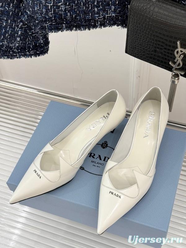 PRADA 2025/SS Catwalk Pointed Toe Kitten Heel Single Shoes - KFY00310