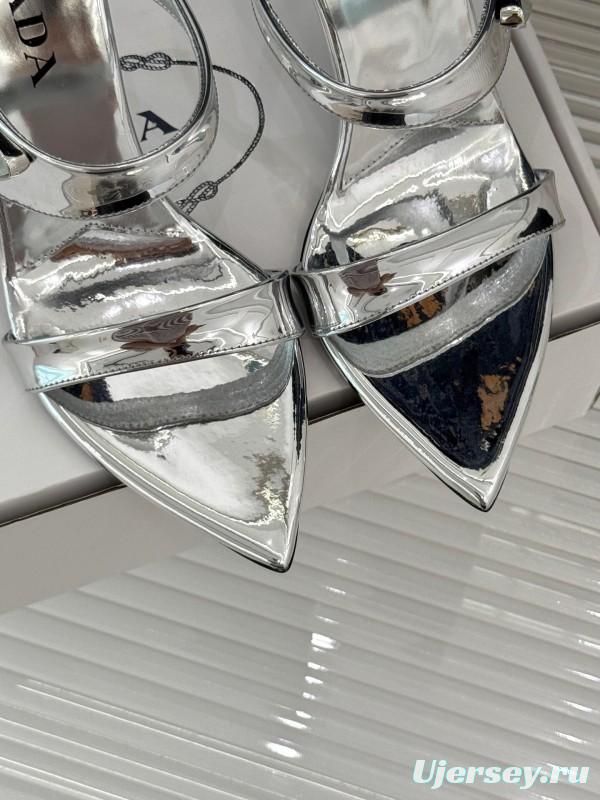 Prada Pointed Toe High Heel Sandals with Triangle Buckle - KFY00280