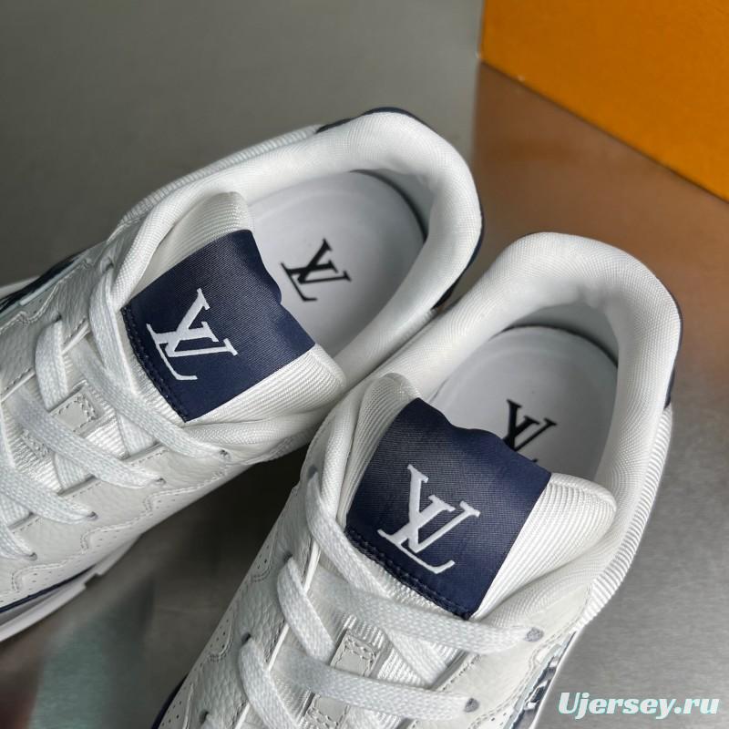 Lv Classic Leather Round Toe Lace-Up Low Top Casual Shoes - YC