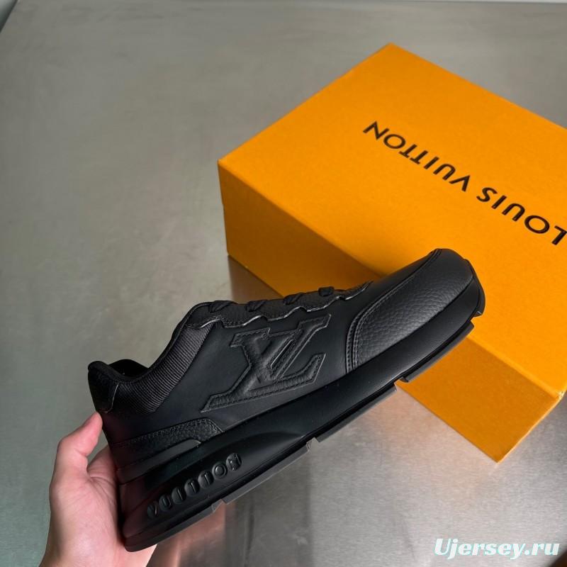 Lv Classic Leather Round Toe Lace-Up Low Top Casual Shoes - YC