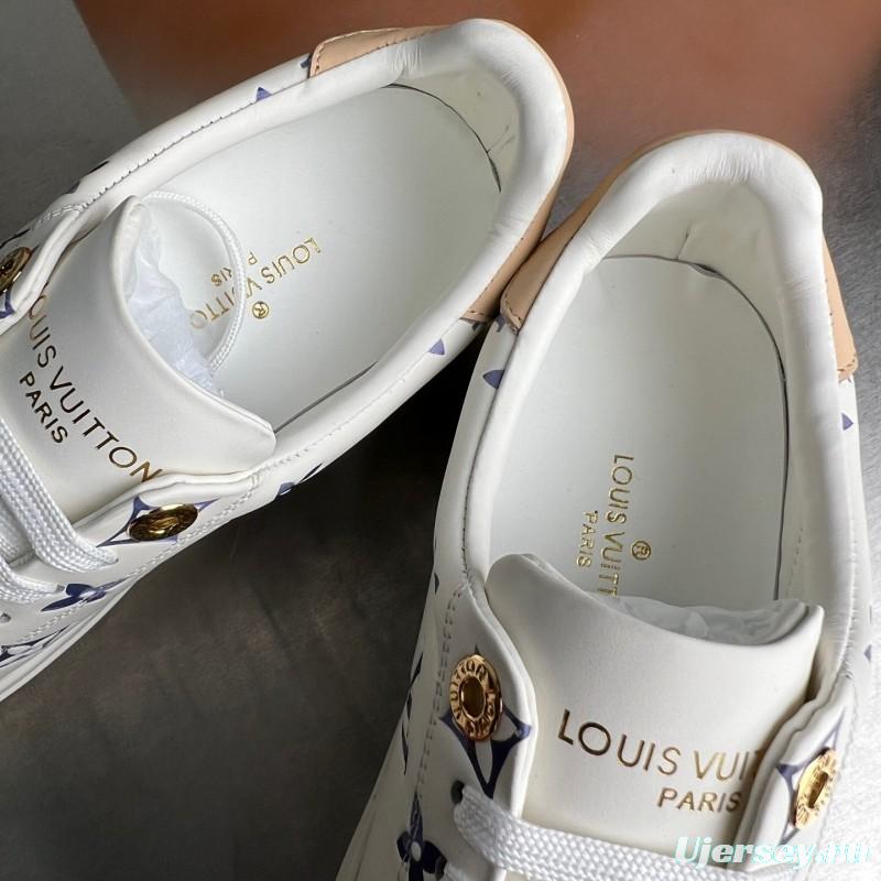 Louis Vuitton Time Out Cherry Blossom Collection Leather Round Toe Flat Low Top Sneakers Women's - YC