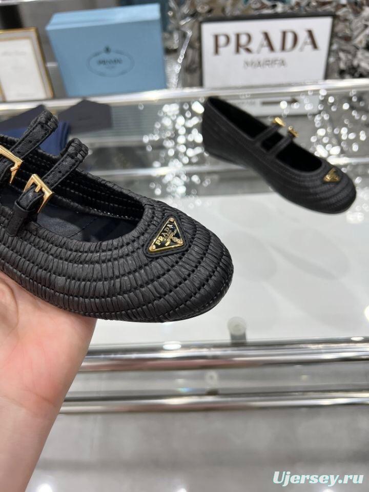 Prada Summer New Raffia Ballet Flats - KFY00340