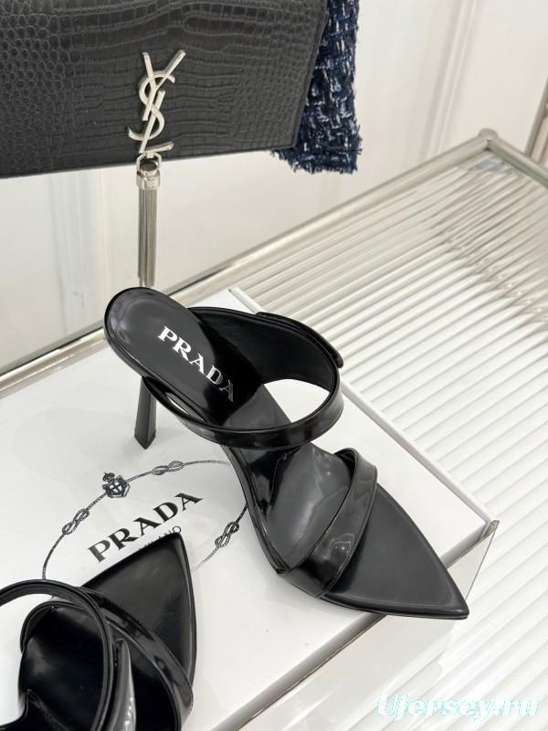 Prada Pointed Toe High Heel Sandals with Triangle Buckle - KFY00280