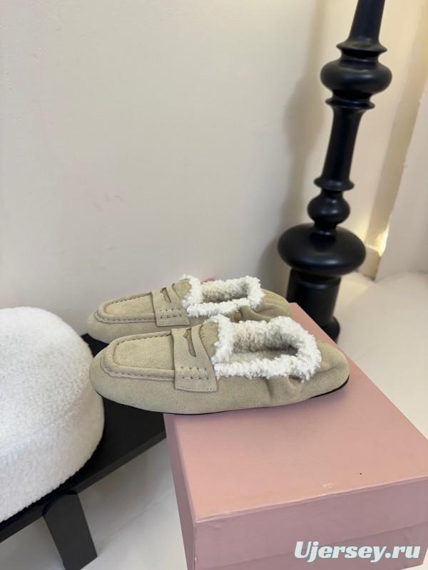 MIUMIU Thick Sole New British Style Wool Loafer Cotton Shoes - KFY00320