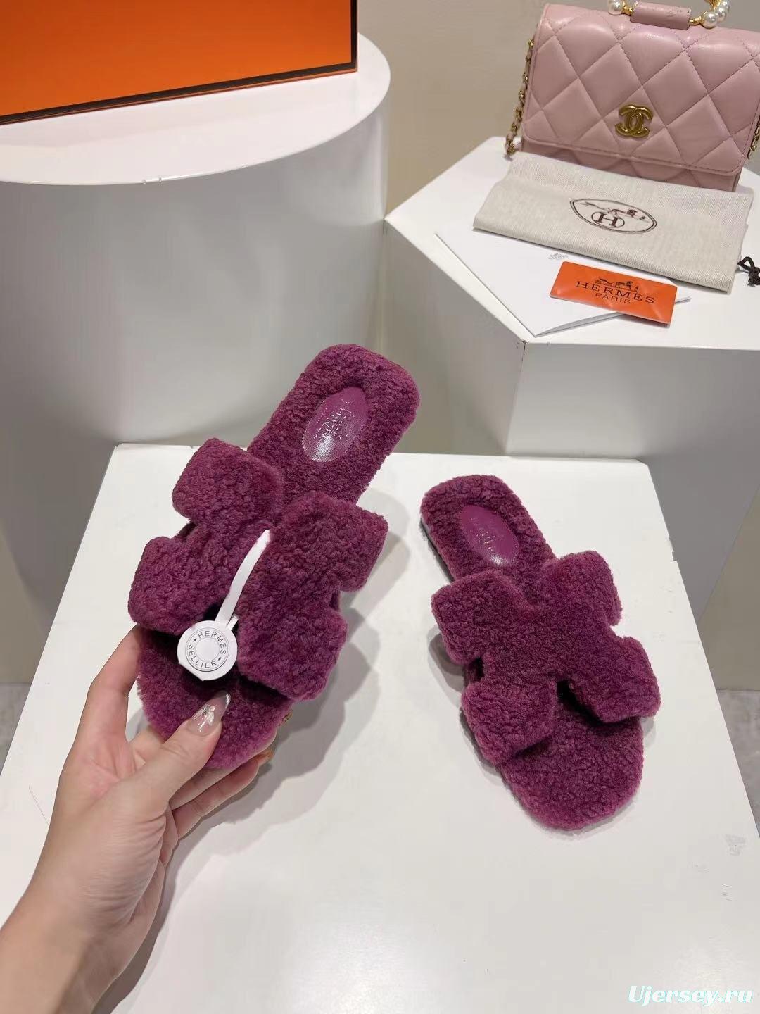Hermès Teddy Wool Flat Slippers for Autumn Winter - LY00240