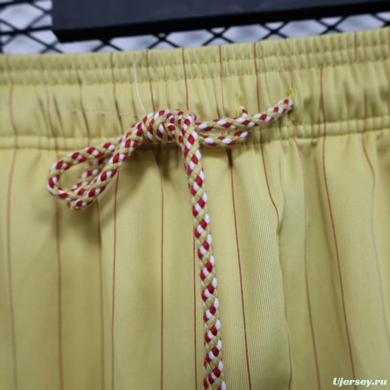 Player Version 25/26 Arsenal Yellow with Burgundy Side Stripes and Pinstripes Shorts