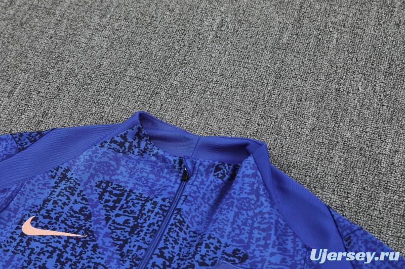 2025 France Royal Blue with Textured Pattern Half Zipper Jacket Tracksuit +Long Pants