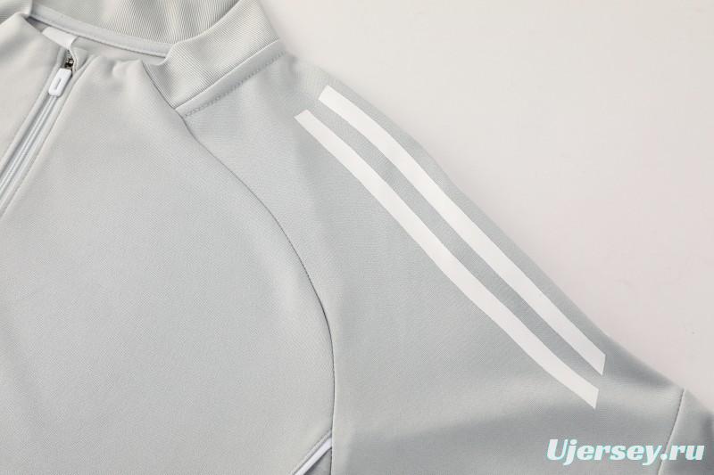 25/26  Adidas Light Grey Full zipper Jacket Tracksuit+ long pants