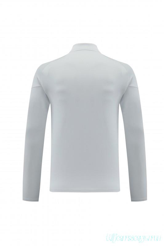 25/26  Adidas Light Grey Full zipper Jacket Tracksuit+ long pants