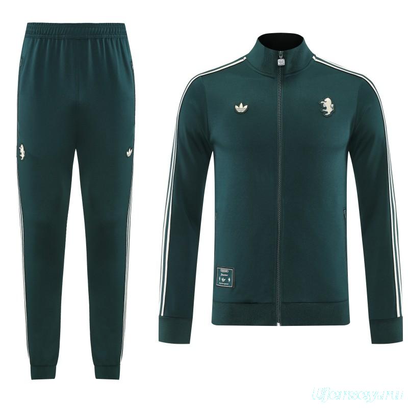 25/26  Juventus Retro Dark Green  Full zipper Jacket Tracksuit+ long pants