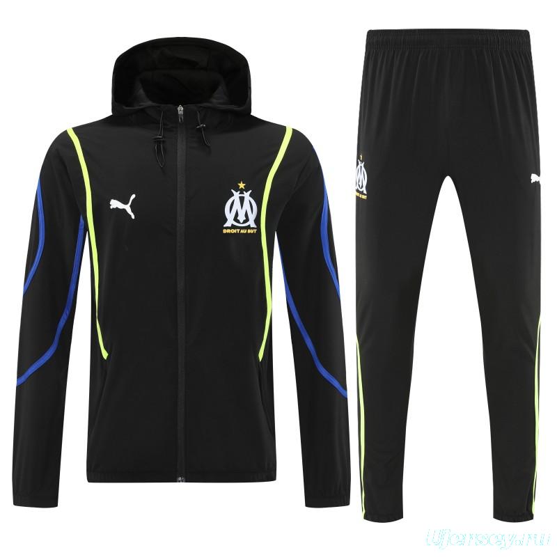 25/26 Olympique Marseille Black Full zipper Jacket Tracksuit+ long pants