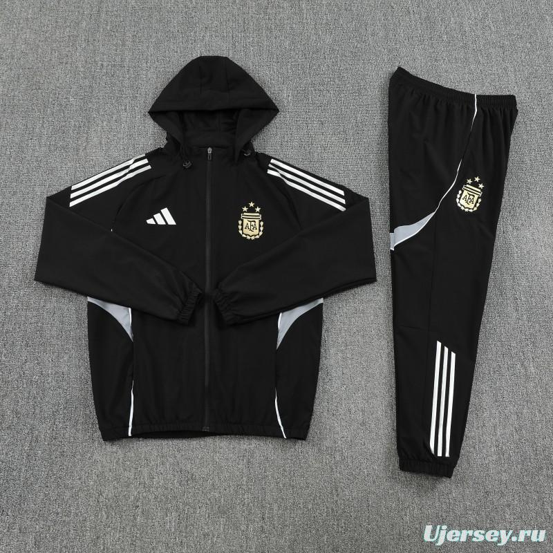 25/26 Argentina Black Full zipper Jacket Tracksuit+ long pants