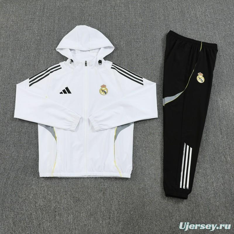 25/26 Real Madrid White Full zipper Jacket Tracksuit+ long pants