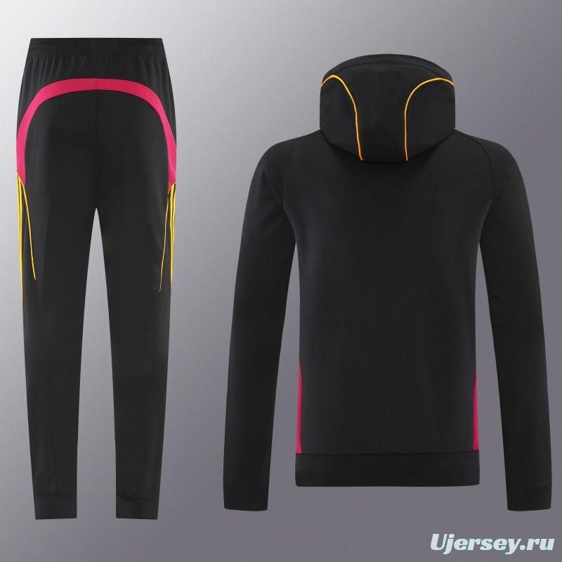 26/27 Roma Black Full Zipper Hooded Jacket Tracksuit + Long Pants