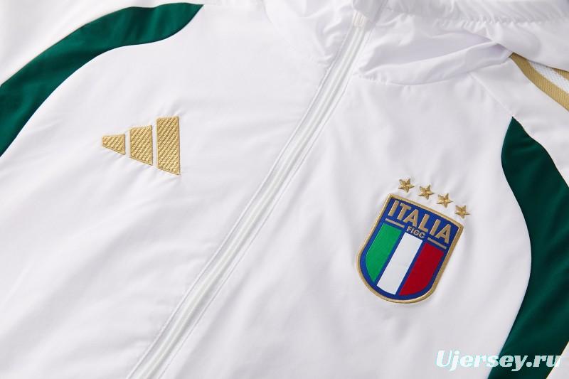 2026 Italy White Hoodie Full Zipper Windbreaker + Long Pants