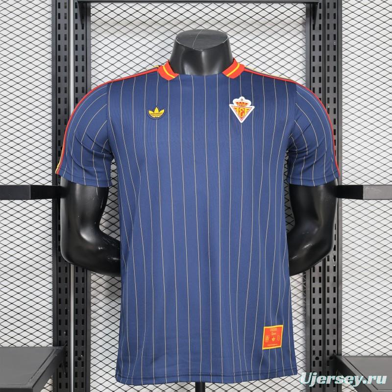 2026 Player Version Spain Navy Blue with Thin Yellow Pinstripes Jersey