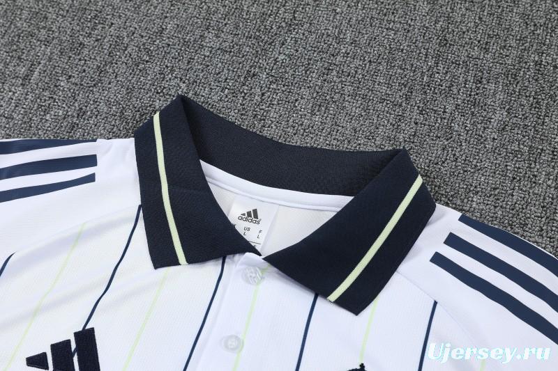26/27   Real Madrid White Stripes Polo Training Shirt + Long Pants Tracksuit