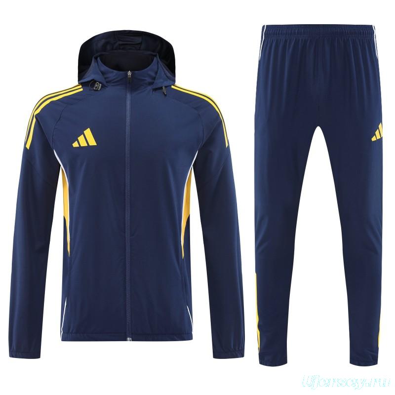 26/27 Adidas Navy Blue With Yellow logo Full Zipper Hooded Jacket Tracksuit + Long Pants