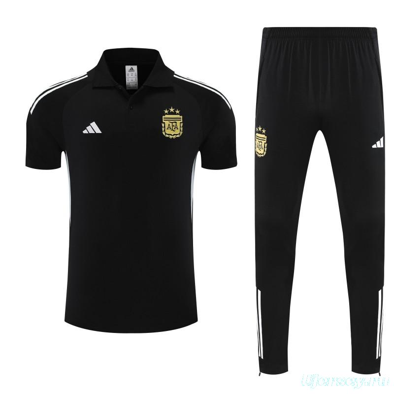 26/27  Argentina Black Polo Training Shirt + Long Pants Tracksuit