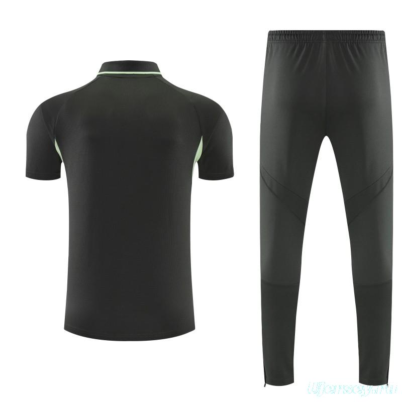 26/27 Real Madrid Black  Polo Training Shirt + Long Pants Tracksuit