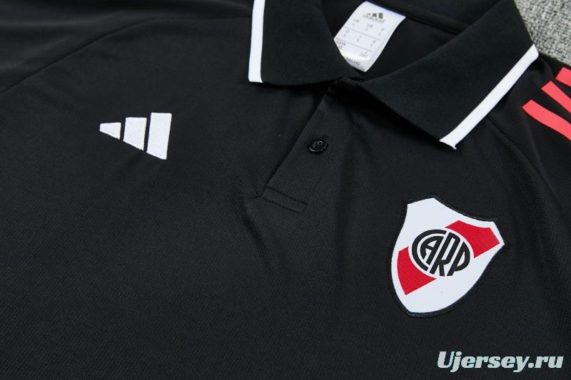 26/27 River Plate Black Polo Training Shirt + Long Pants Tracksuit
