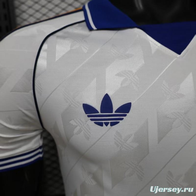 Player Version 26/27 Real Madrid Home White with Blue Collar & Jacquard Pattern Jersey